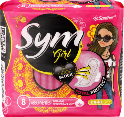 Absorvente com Abas Total Protect Suave Sym Girl Pacote 8 Unidades