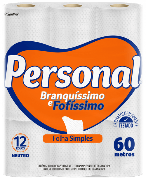 Papel Higiênico Folha Simples Neutro Personal 60m Pacote Leve 12 Pague 11 Unidades