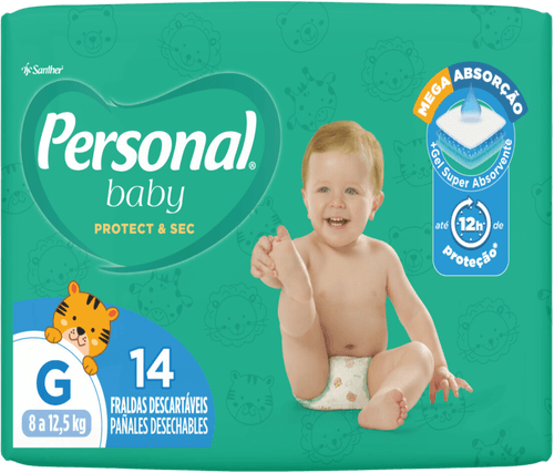 Fralda Descartável Infantil Personal Baby Protect &amp; Sec G Pacote 14 Unidades