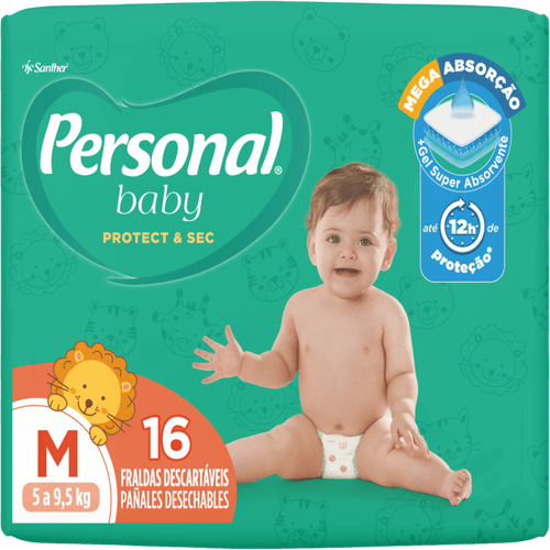 Fralda Descartável Infantil Personal Baby Protect &amp; Sec M Pacote 16 Unidades