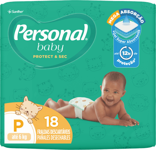 Fralda Descartável Infantil Personal Baby Protect &amp; Sec P Pacote 18 Unidades