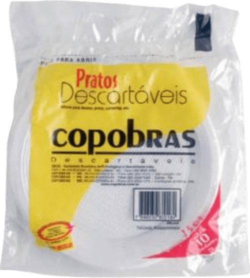 Prato Plástico Descartável Branco 15cm Copobras Pacote 10 Unidades