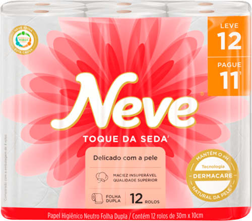 Papel Higiênico Folha Dupla Neutro Neve Toque da Seda 30m Pacote Leve 12 Pague 11 Unidades