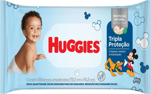 Lenço Umedecido Disney Baby Huggies Tripla Proteção Pacote 88 Unidades