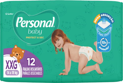 Fralda Descartável Infantil Personal Baby Protect &amp; Sec Xxg Pacote 12 Unidades