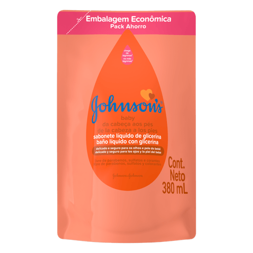 Sabonete Líquido de Glicerina da Cabeça aos Pés Johnson's Baby Sachê 380ml Embalagem Econômica