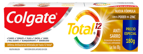 Creme Dental Antitártaro Anticárie com Flúor Colgate Total 12 Caixa 180g Preço Especial