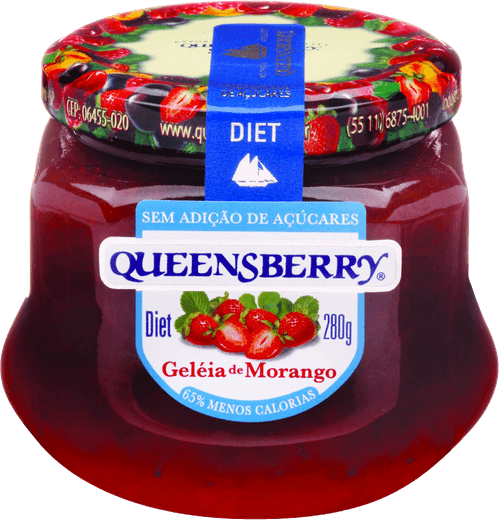 Geleia Morango Diet sem Adição de Açúcar para Dietas com Ingestão Controlada de Açúcares Queensberry Vidro 280g