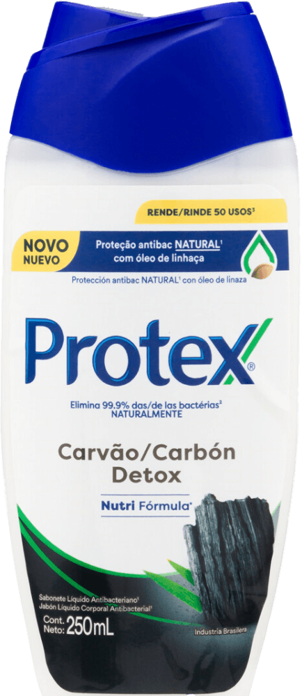 Sabonete Líquido Antibacteriano com Óleo de Linhaça Protex Carvão Detox Frasco 250ml