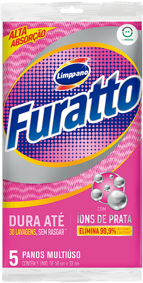 Pano de Limpeza  Limppano Furatto Multiuso Antibactericida Rosa 58x33 com 5 Unidades