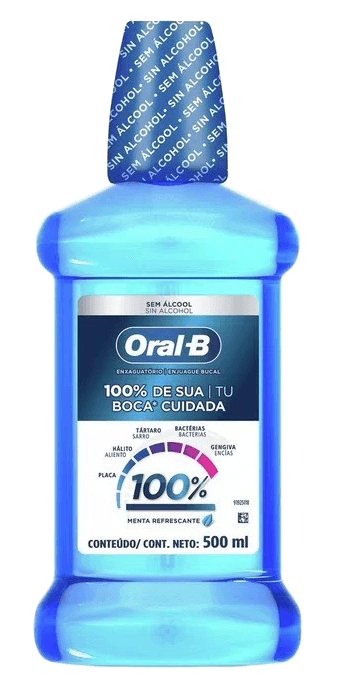 Enxaguante Bucal com Flúor Zero Álcool Menta Refrescante 4 em 1 Oral-B Complete Limpeza Profunda Frasco Leve 500ml Pague 300ml