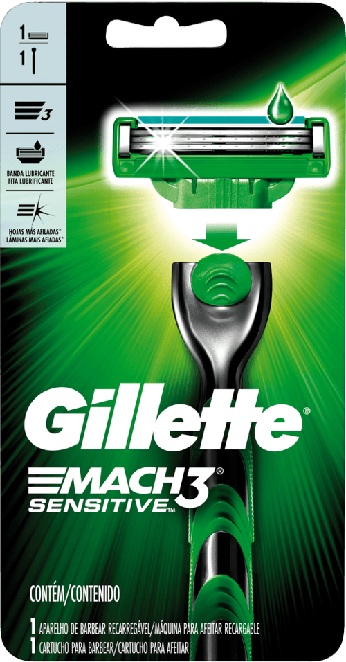 Kit Aparelho Recarregável + Carga para Barbear Gillette Mach3 Sensitive