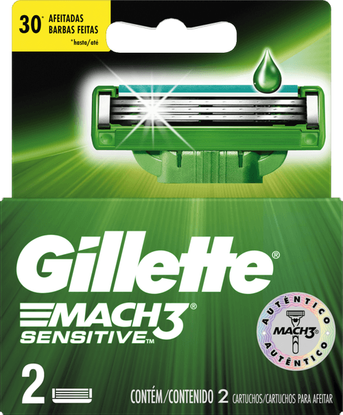 Carga de Aparelho para Barbear Gillette Mach3 Sensitive 2 Unidades