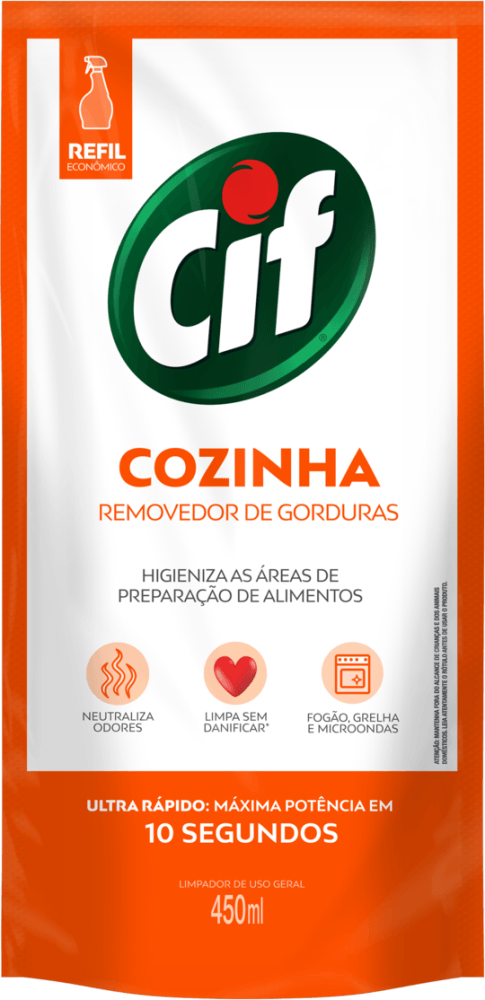 Limpador de Uso Geral Desengordurante Cozinha Cif Sachê 450ml Refil Econômico