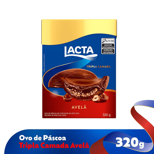 Ovo de Páscoa de Chocolate ao Leite com Recheio de Avelã na Casca Lacta Tripla Camada Caixa 320g
