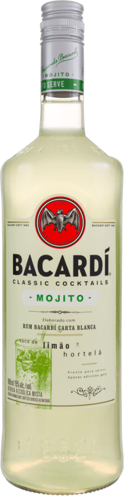 Bebida Alcoólica Mista Suco de Limão e Hortelã Rum Brasileiro Bacardi Garrafa 980ml