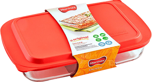 Lasanheira Retangular Com Tampa Vermelha Marinex 41,1cm X 25,5cm X 8,4cm