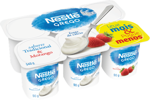 Iogurte Grego Tradicional + Morango Nestlé Bandeja 600g 6 Unidades