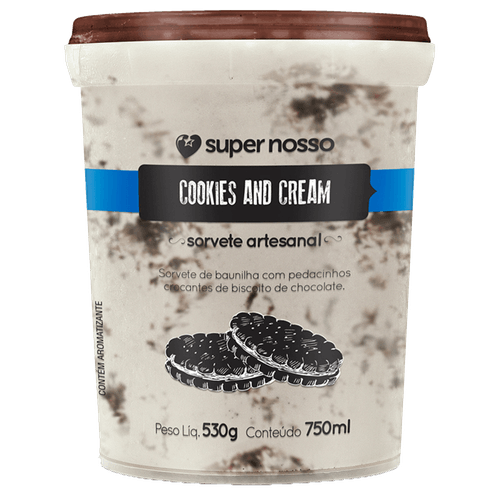 Sorvete Gourmet Super Nosso Sabor Cookies & Cream 750ml