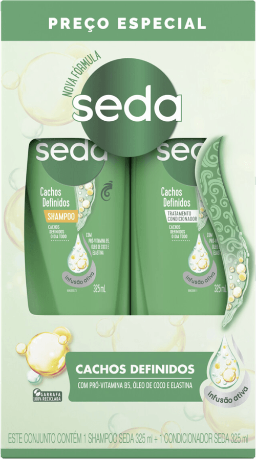 Kit Shampoo + Condicionador com Pró-Vitamina B5, Óleo de Coco e Elastina Seda Cachos Definidos 325ml Cada Preço Especial