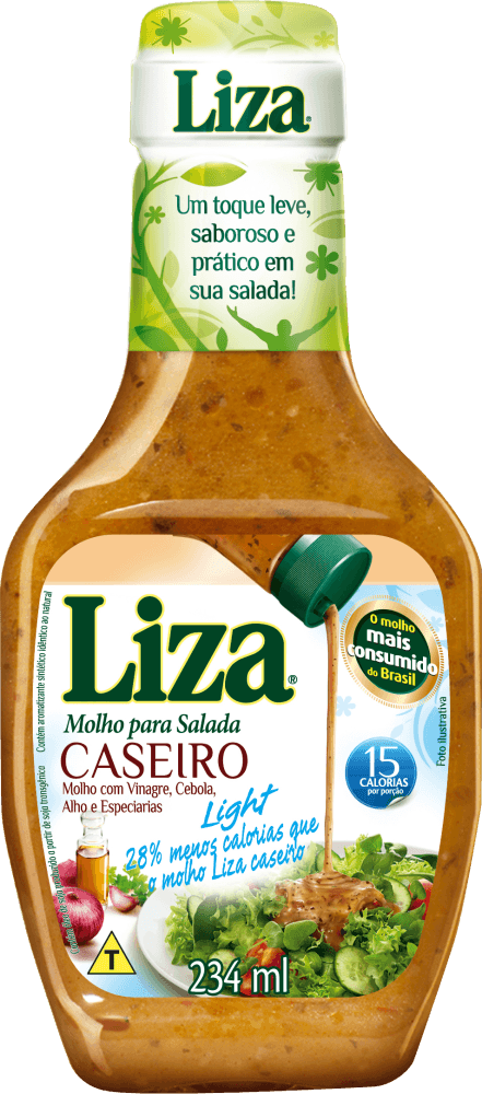 Molho para Salada Caseira com Vinagre, Cebola, Alho e Especiarias Light Liza Squeeze 234ml