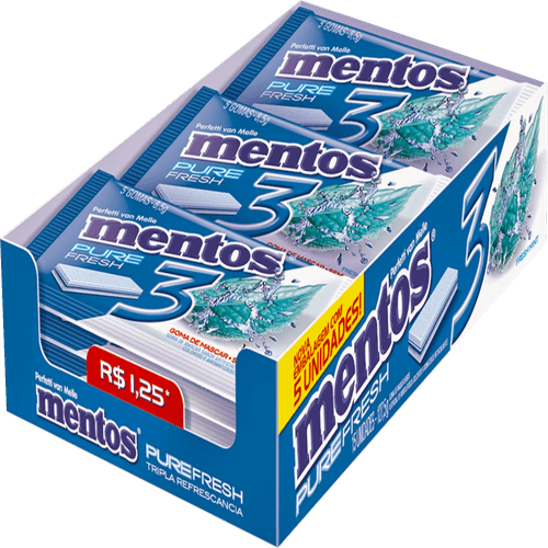 Goma de Mascar Menta Fresca Zero Açúcar com 3 Camadas de Refrescância Mentos Pure Fresh Envelope 8,5g 5 Unidades