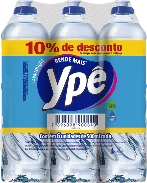 Lava-Louças Líquido Ypê Squeeze 6 Unidades 500ml Cada Grátis 10% de Desconto