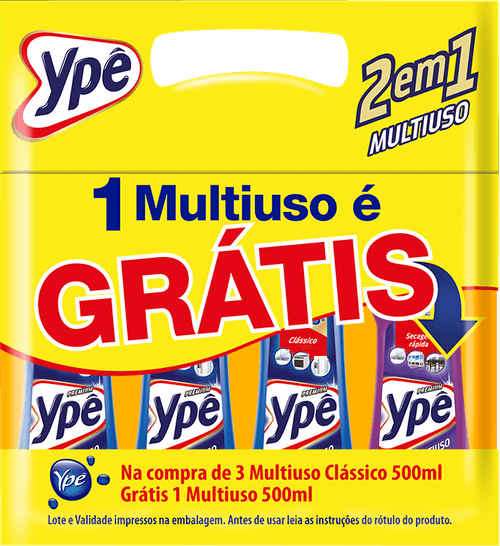 Kit 3 Limpadores Multiuso Clássico Ypê 500ml Cada Grátis 1 Multiuso 500ml