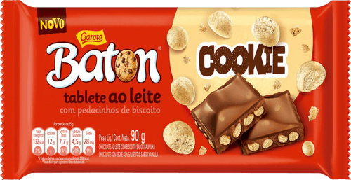 Chocolate ao Leite com Pedacinhos de Biscoitos Cookies Baunilha Garoto Baton Pacote 90g