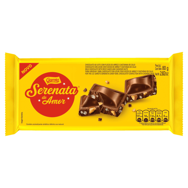 Chocolate-ao-Leite-com-Flocos-de-Arroz-e-Castanha-de-Caju-Serenata-de-Amor-Garoto-Pacote-80g