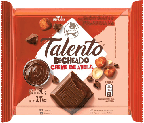 Chocolate GAROTO TALENTO Recheado Creme de Avelã 90g