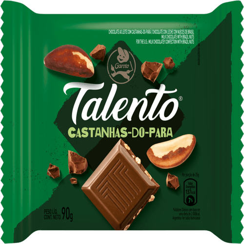 Chocolate GAROTO TALENTO ao Leite com Castanhas-do-Pará 90g