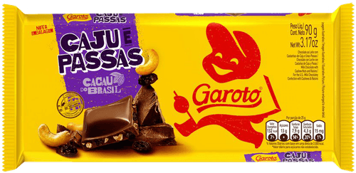 Chocolate ao Leite Caju e Passas Garoto Pacote 90g