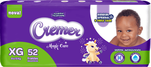 Fralda Descartável Infantil Cremer Magic Care XG 9 a 13kg Pacote 52 Unidades