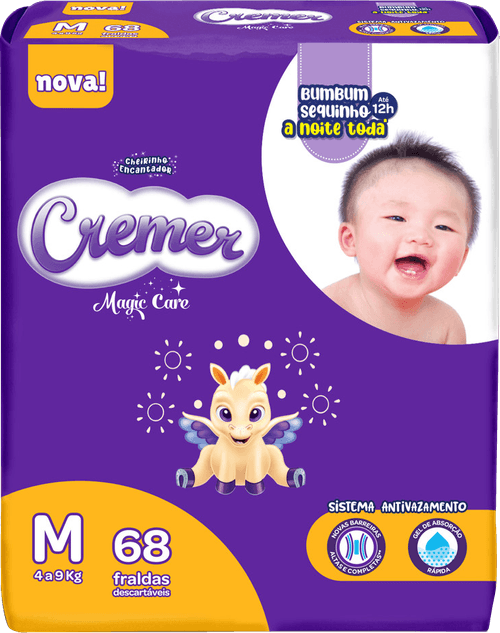 Fralda Descartável Infantil Cremer Magic Care M 4 a 9kg Pacote 68 Unidades