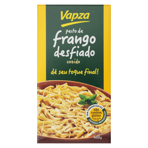 Peito de Frango Cozido Desfiado em Conserva Vapza Caixa 400g