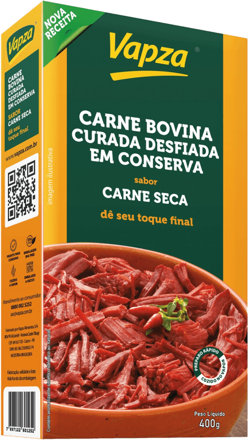 Carne Bovina Desfiada Curada em Conserva Carne-Seca Vapza 400g