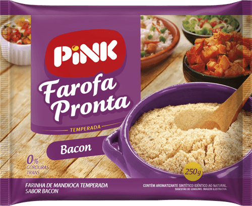 Farofa Pronta Pink  de Mandioca temperada Bacon 250 g