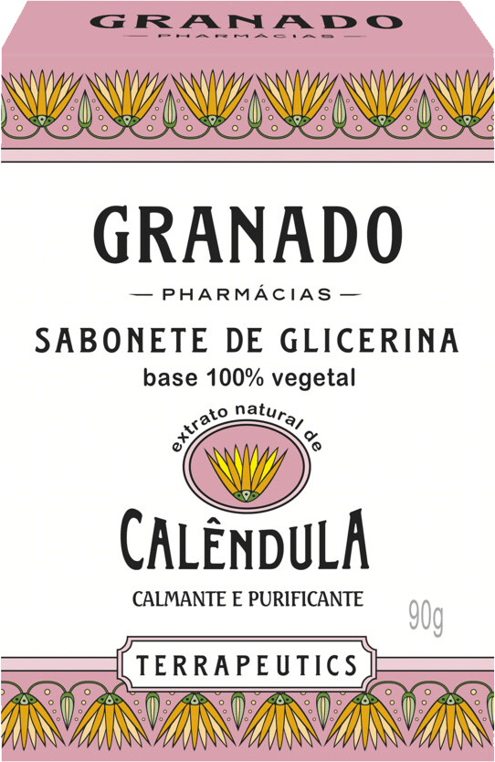 Sabonete-em-Barra-Base-100--Vegetal-de-Glicerina-Extrato-Natural-de-Calendula-Calmante-e-Purificante-Granado-Terrapeutics-Caixa-90g