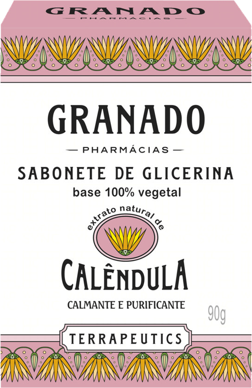 Sabonete em Barra Base 100% Vegetal de Glicerina Extrato Natural de Calêndula Calmante e Purificante Granado Terrapeutics Caixa 90g