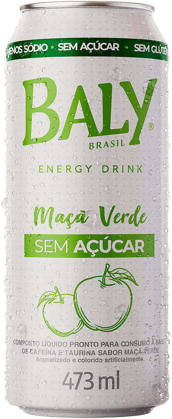 Composto Líquido Energético à Base de Cafeína e Taurina Maçã-Verde Zero Açúcar Baly Lata 473ml