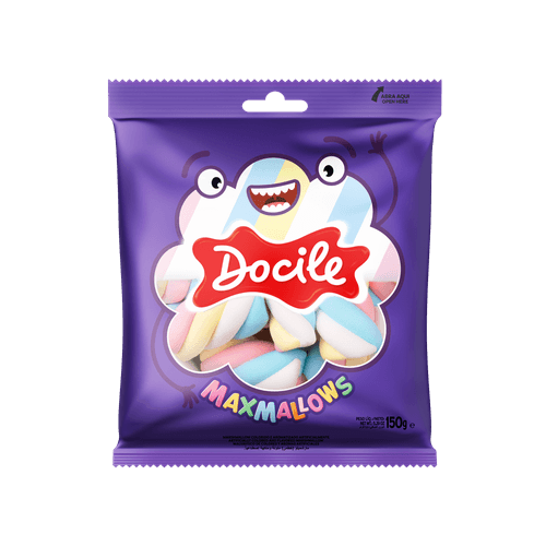 Marshmallow Baunilha Twist Color 1 Docile Maxmallows Pacote 150g