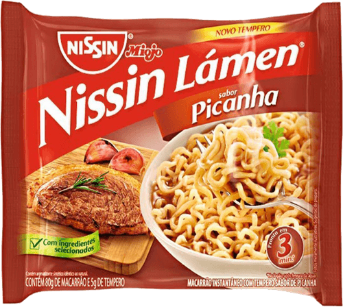 Macarrão Instantâneo Lámen com Tempero de Carne Nissin Miojo Pacote 85g Sendo 80g de Macarrão e 5g de Tempero