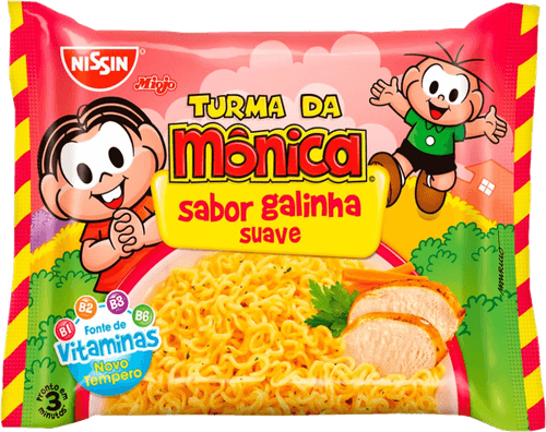 Macarrão Instantâneo Lámen com Tempero de Galinha Suave Turma da Mônica Nissin Miojo Pacote 85g Sendo 80g de Macarrão e 5g de Tempero