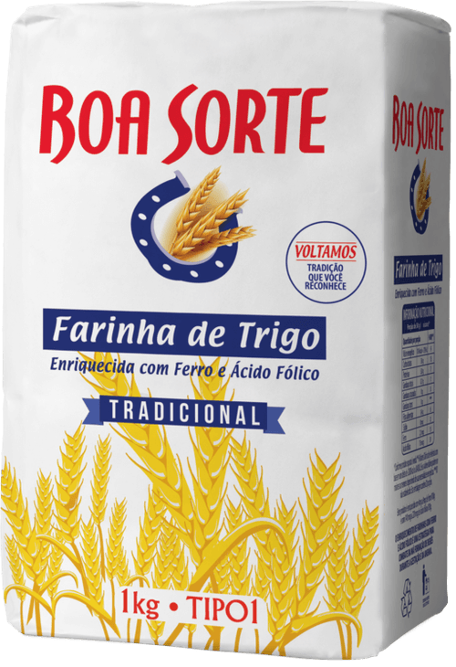 Farinha de Trigo Enriquecida com Ferro e Ácido Fólico Tipo 1 Tradicional Boa Sorte Pacote 1kg