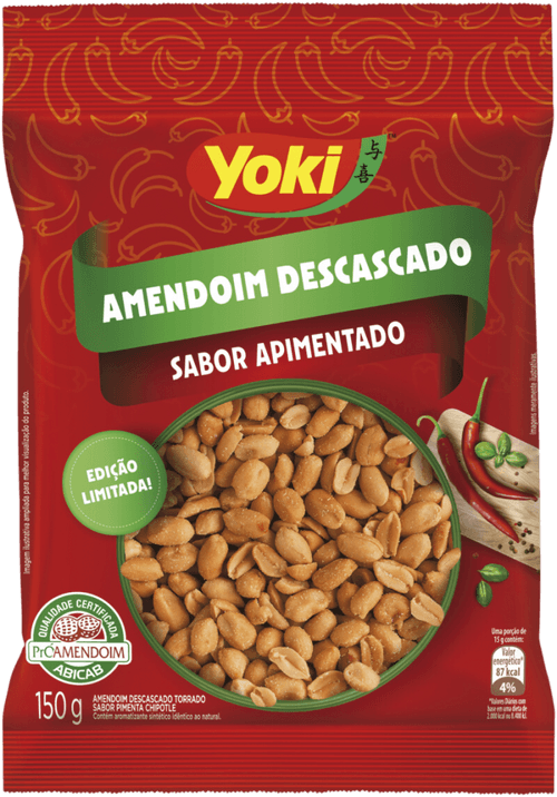 Amendoim Torrado sem Casca Apimentado Pimenta Chipotle Yoki Pacote 150g Edição Limitada