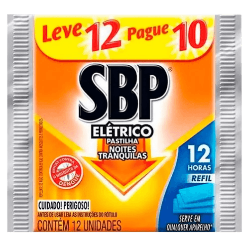 Repelente Pastilha Elétrico Óleo de Citronela SBP Noites Tranquilas Pacote Leve 10 Pague 12 Unidades Refil