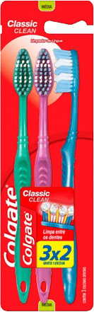 Escova Dental Macia Colgate Classic Clean Cabeça Normal 3 Unidades