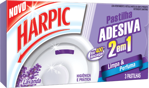Harpic Limpador e Aromatizador Sanitário Pastilha Adesiva Power 2 em 1 Lavanda 3 unidades