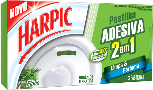 Harpic Limpador e Aromatizador Sanitário Pastilha Adesiva Power 2 em 1 Pinho 3 unidades